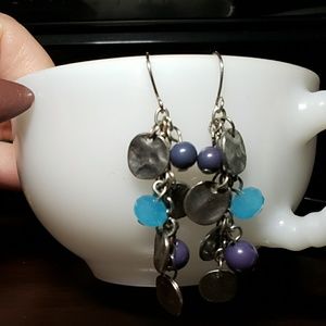 Blue & silver tone metal earrings